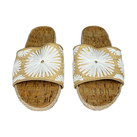 Jack Rogers Bettina Slide 6 Natural White Straw Floral Espadrilles Preppy Chic - Picture 7 of 7